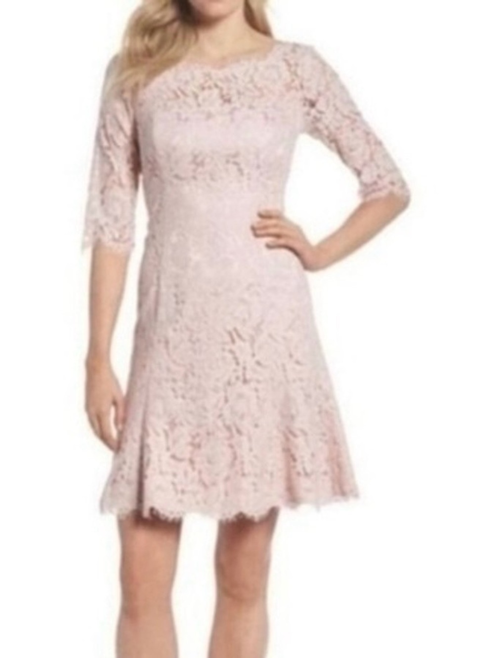 ELIZA J Lace Fit-and-Flare Dress in Light Pink